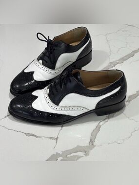 Donato Marrone Oxford Black & White Leather Men's Dress Shoes Sz 7.5 EEE Cap Toe